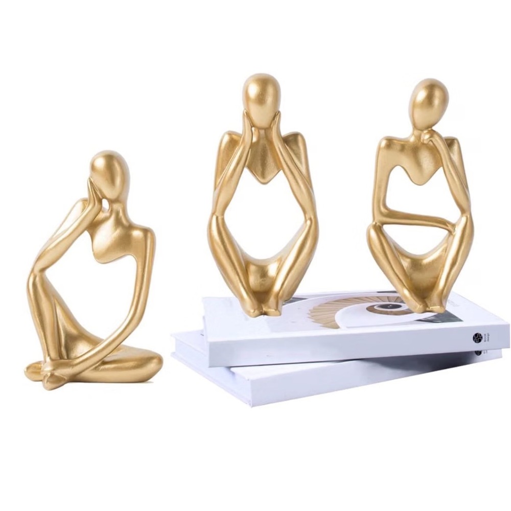 HOME DECOR Set of 3 Gold Thinker Resin Statue Mini Boho Figurine